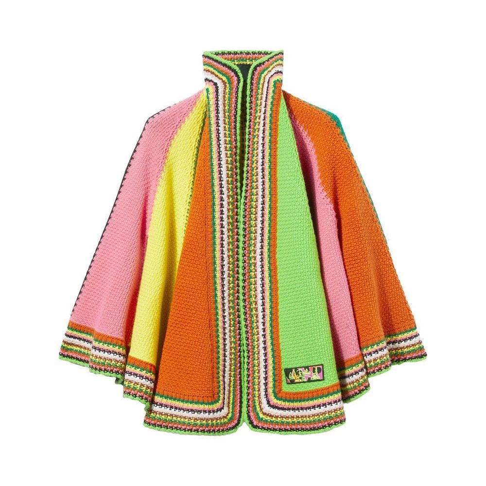 Striped-Knit Cape Coat
