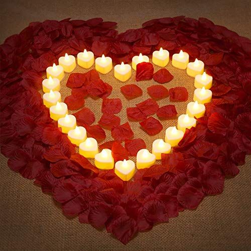 1,000 Artificial Rose Petals and Flameless Candle Set