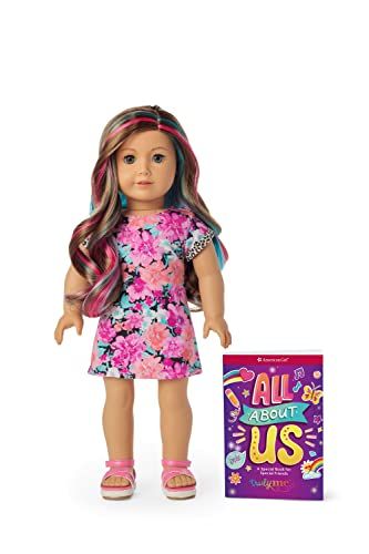 Doll 101 with Gray Eyes and Wavy Caramel Hair with Pink and Blue Highlights