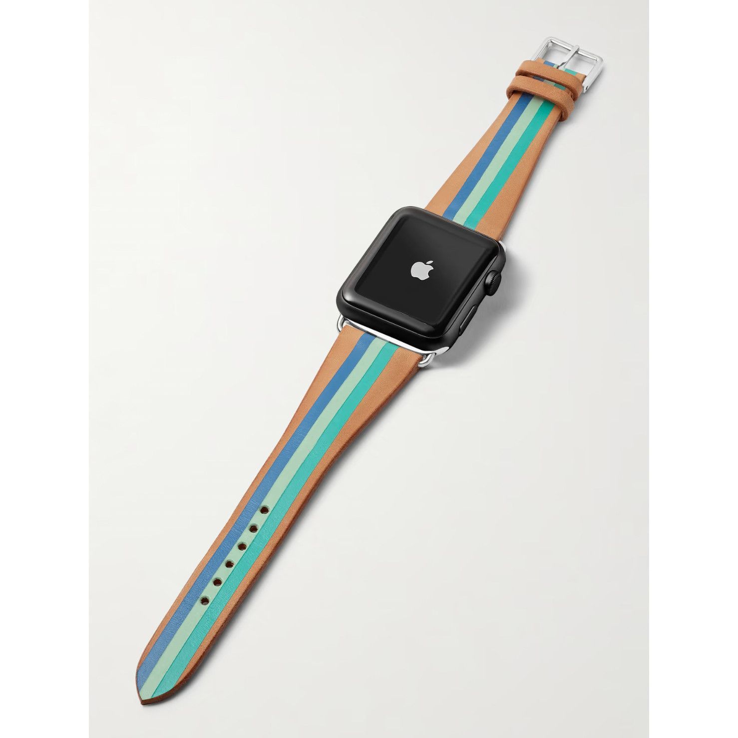 Aquamarine Striped Leather Watch Strap