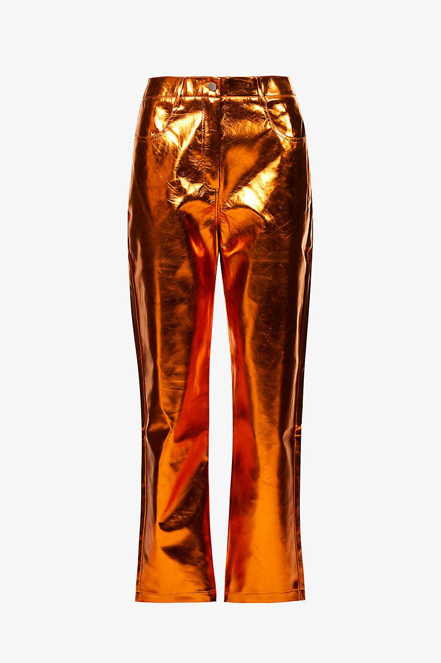 Lupe metallic high-rise straight-leg faux-leather trousers