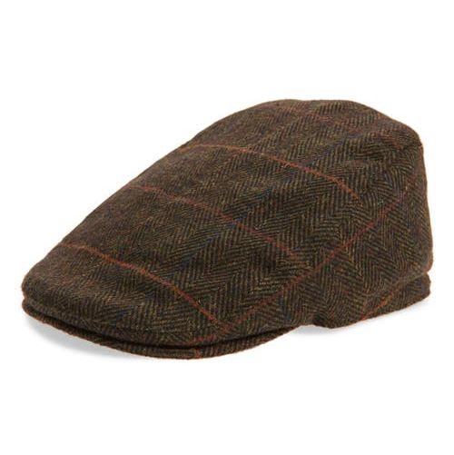 Barbour Cheviot Driving Cap with Ear Flaps in Olive Herringbone