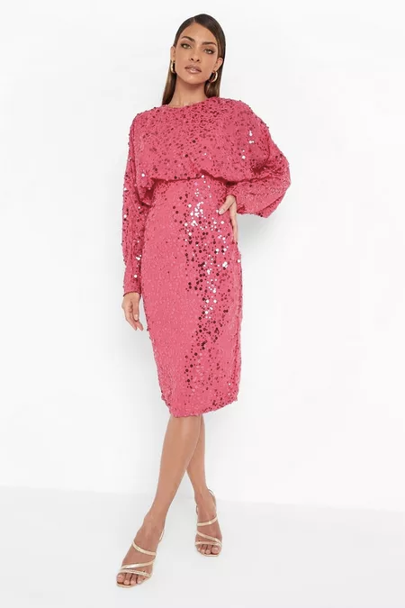 Sequin Batwing Midi Dress