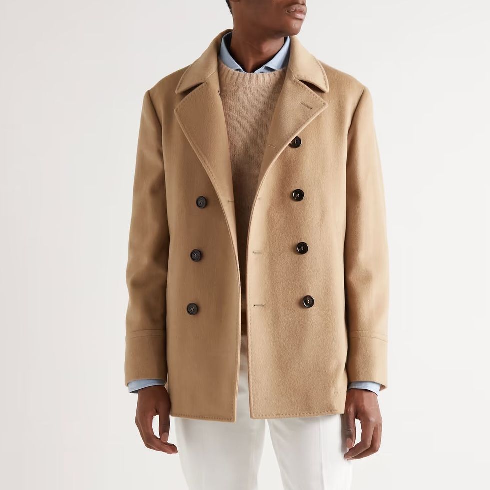 Double-Breasted Camel Hair Peacoat