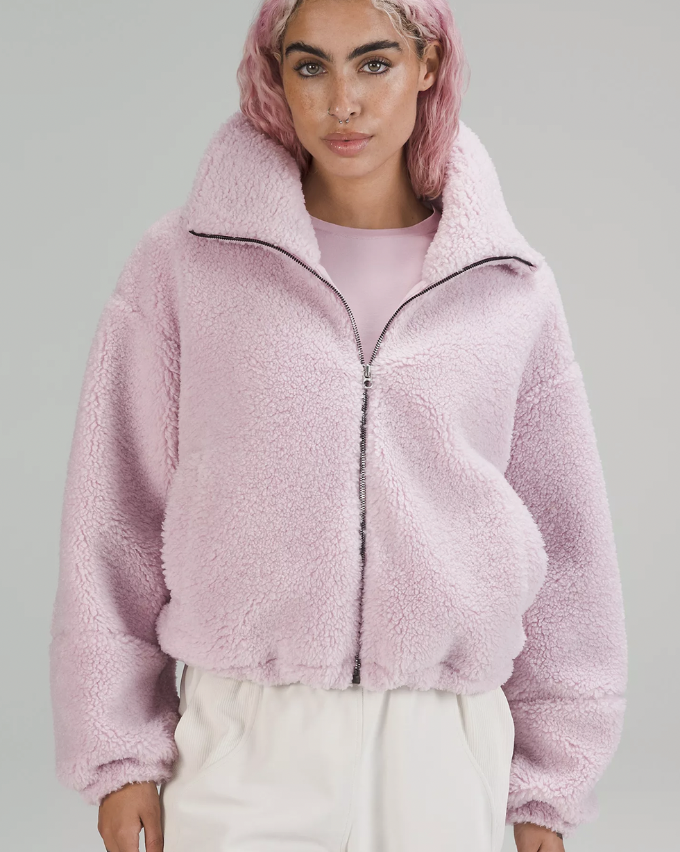 Cinchable Fleece Zip-Up - Pink Peony