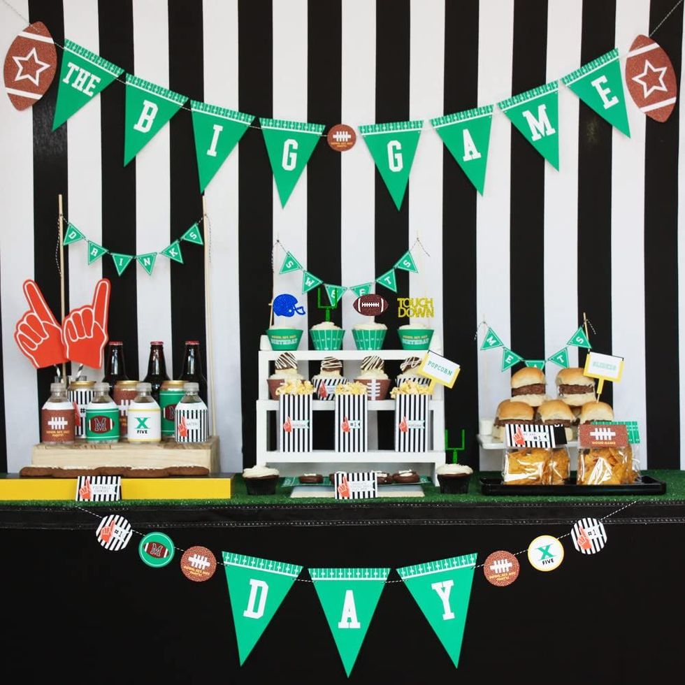 38 Pcs Raiders Party Supplies,Rugby Theme Party Supply Set Includes Happy  Birthcday Banner,1 Cake Topper,12 Cupcake Toppers，24Balloons,For Football
