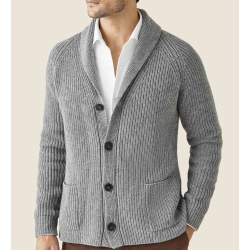 Mens Shawl Collar Button Chunky Cable Knit Cardigan Casual Pockets Sweater  Coats
