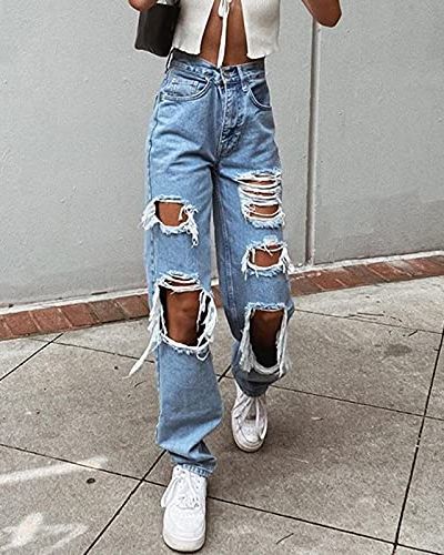 High Waisted Baggy Ripped Boyfriend Jeans