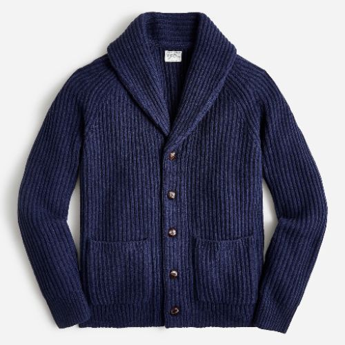 Wool-Blend Shawl Collar Cardigan Sweater