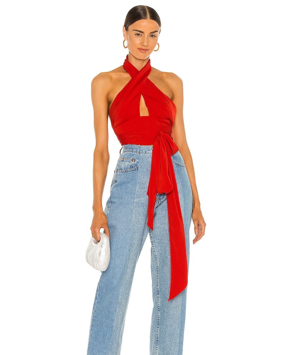 Red Halter Wrap Top And Palazzo Satin Pants Set - S / Red