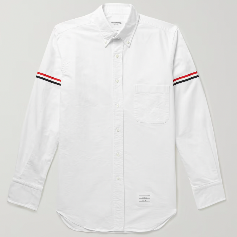 Button-Down Collar Striped Grosgrain-Trimmed Cotton Oxford Shirt