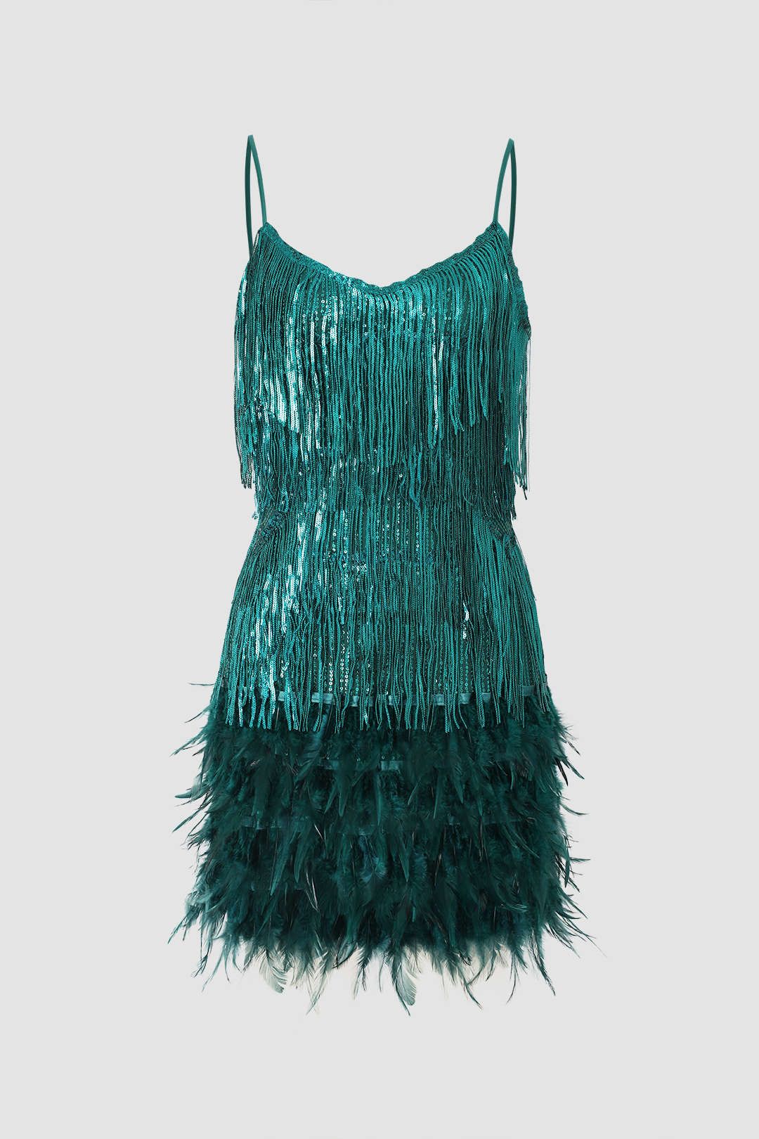 Sequin Fringe Feather Mini Dress