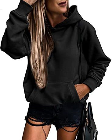 Black Long Sleeve Fleece Hooded Sweatshirt 