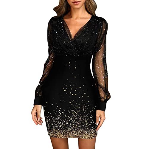 Long-Sleeved Layered Sequin Dress