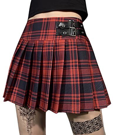 Pleated Mini Plaid Skirt