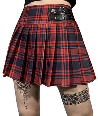 Pleated Mini Plaid Skirt