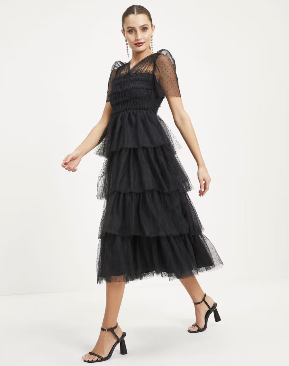 Night At The Opera Tulle Tiered Polka Dot Maxi Dress