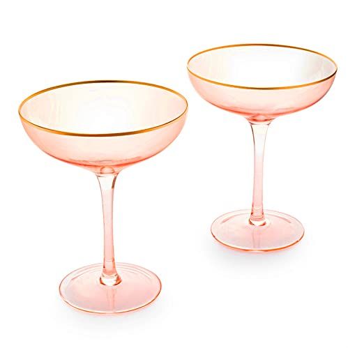 Colored Blush Pink & Gilded Rim Coupe Glass