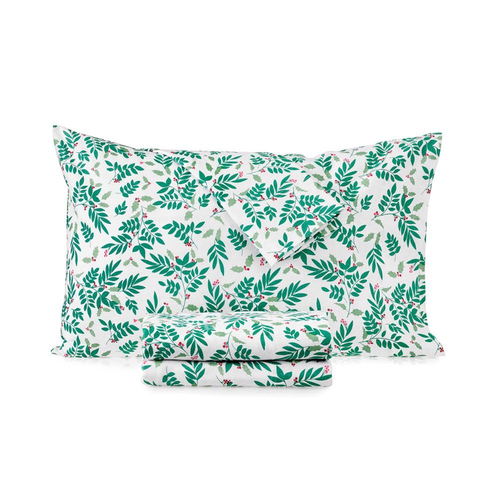 Flannel Holly Branches Sheet Set & Pillowcases