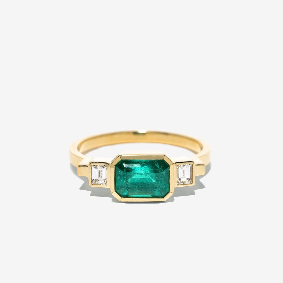 Emerald and Baguette Diamond Ring