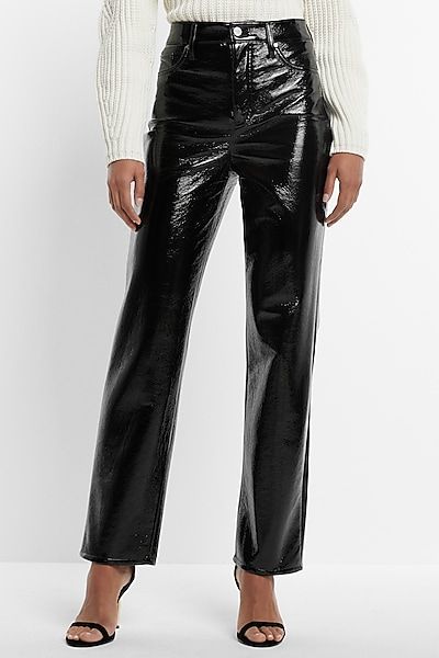 Express  Super High Waisted Faux Leather Flare Trouser Pant in