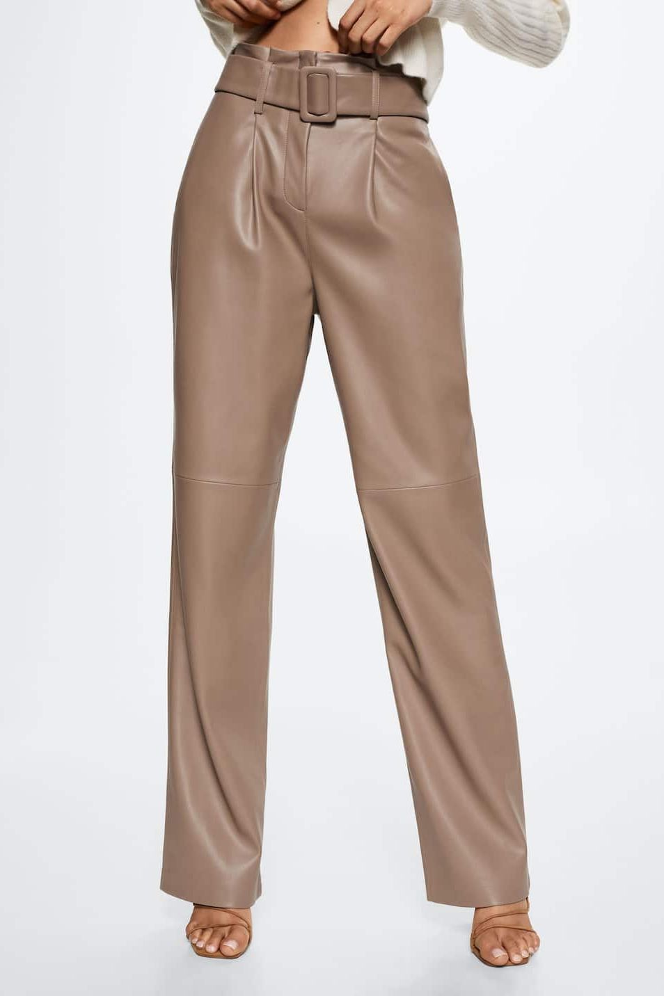 Mango Leather-Effect Straight Trousers
