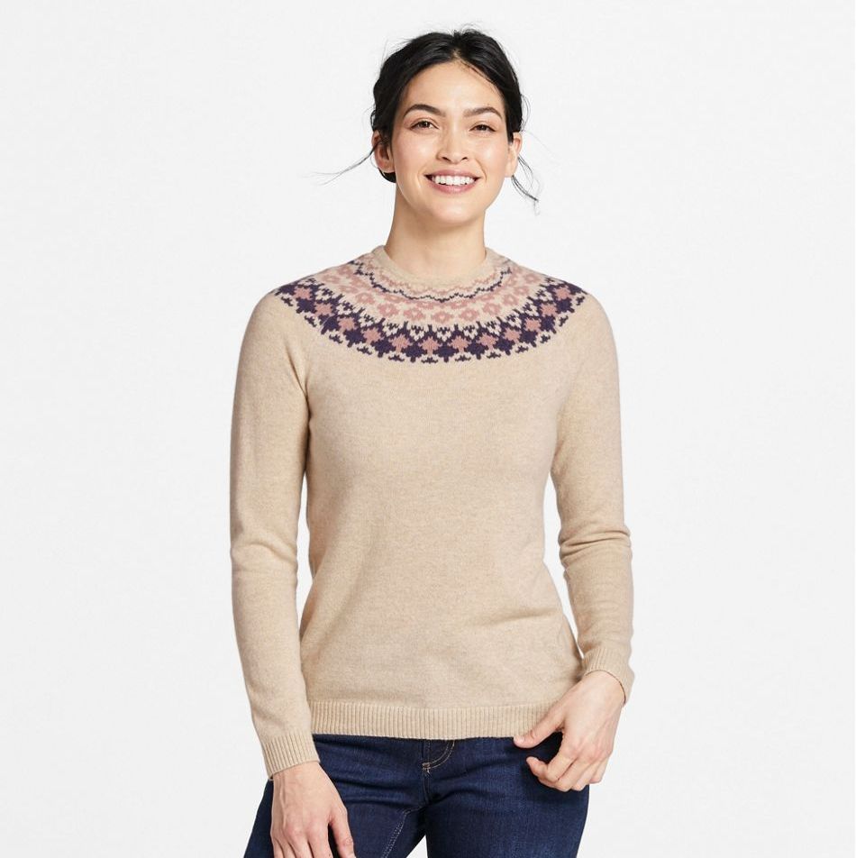 Women’s Cotton Ragg Sweater, Funnelneck Pullover Fair Isle