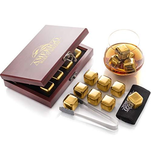 Gold Stainless Steel Whiskey Stones Gift Set