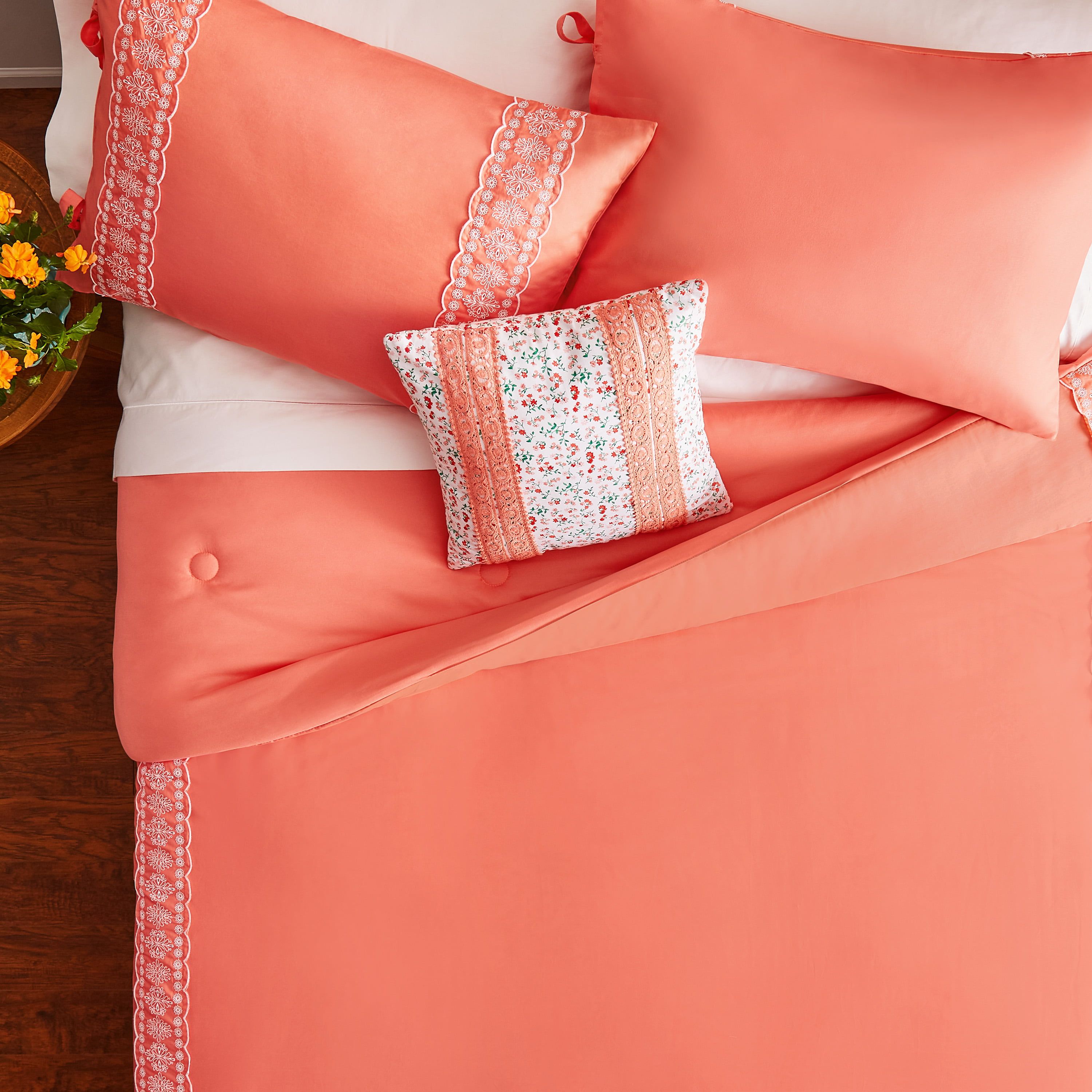 The Pioneer Woman Coral Cotton Eyelet Comforter Set