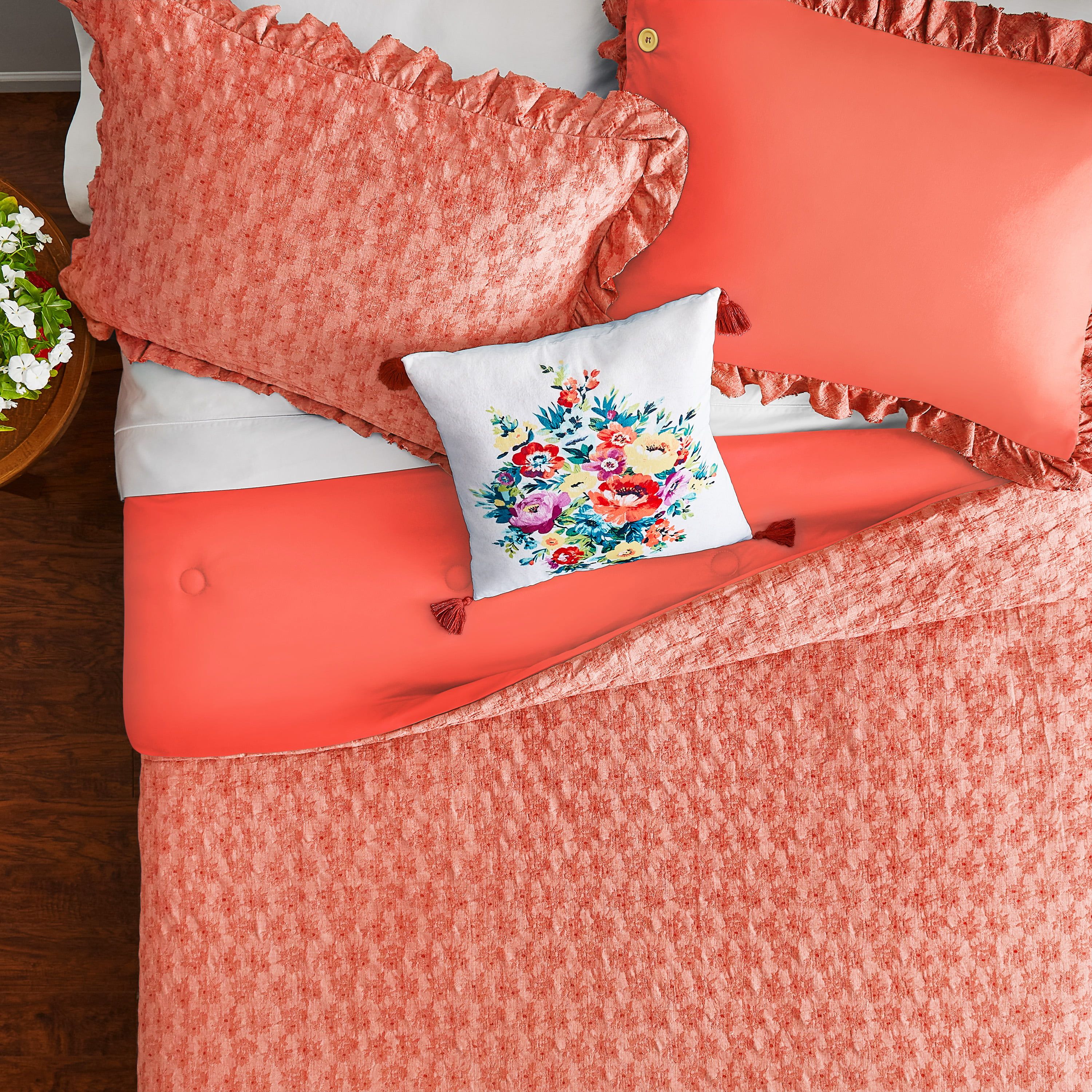 The Pioneer Woman Cotton Coral Toss Floral Comforter Set