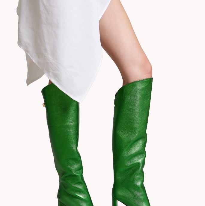 Maison Skorpios Adriana High-Heel Metallic Nappa Green Boots
