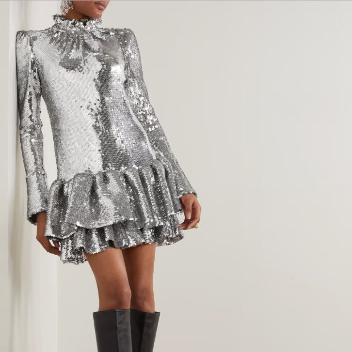 Paco Rabanne Ruffled Sequined Stretch-Tulle Mini Dress