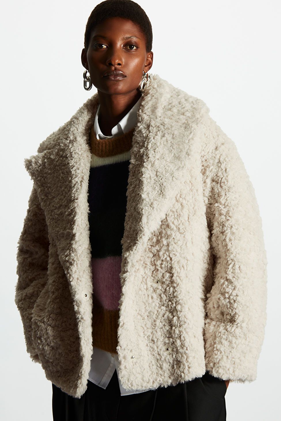 Topshop Oversize Double Breasted Faux Shearling Coat
