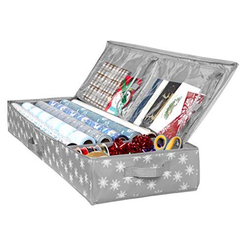 Gift Wrap Organizer, Christmas Wrapping Paper Storage Bag w/Useful Pockets  for Xmas Accessories, Fits Upto 24 Rolls, Underbed Storage for Holiday