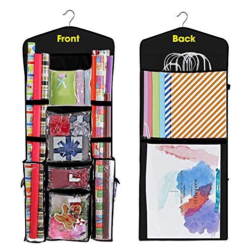 Premium Gift Wrap Organizer, Christmas Wrapping Paper Storage Bag w/Useful Pockets for Xmas Accessories, Fits Upto 24 Rolls, Underbed Storage for Holi
