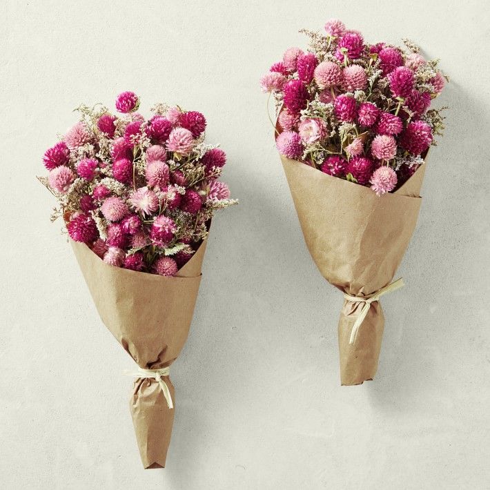Pink Strawflower Bouquet, Set of 2