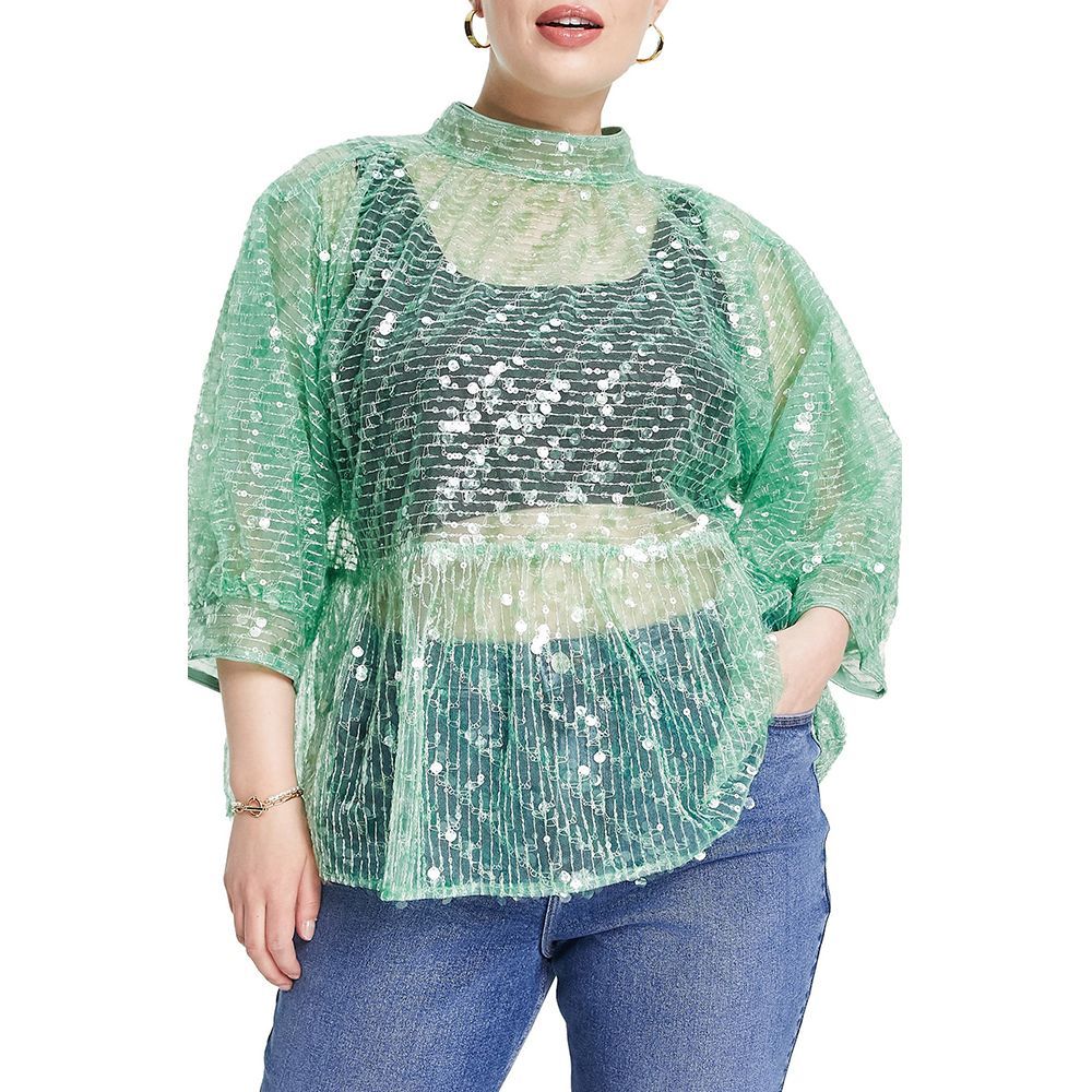 Transparent T-shirt with sequins and a bow on the back