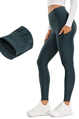 BALEAF Women's Fleece Lined Leggings Water Resistant High Waisted Thermal  Hiking Pants Winter Running Tights Zip Pockets Black L 