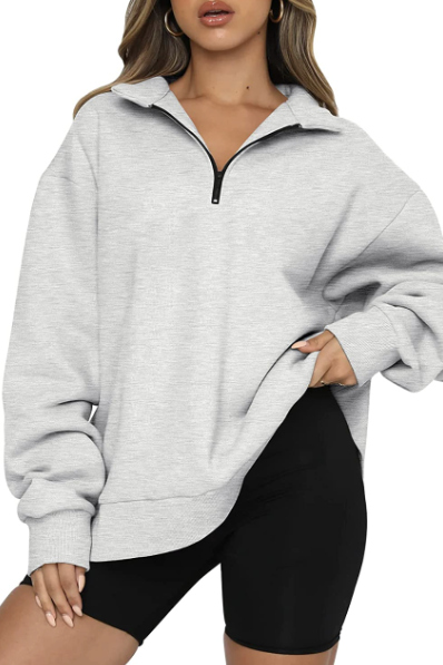Womens Oversized Half Zip Pullover Long Sleeve Sweatshirt 