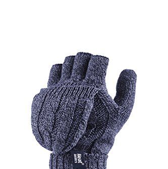 Mens Pair of Heat Holder 2.3 tog Thermal knitted FINGERLESS Gloves Charcoal  Grey at  Men's Clothing store