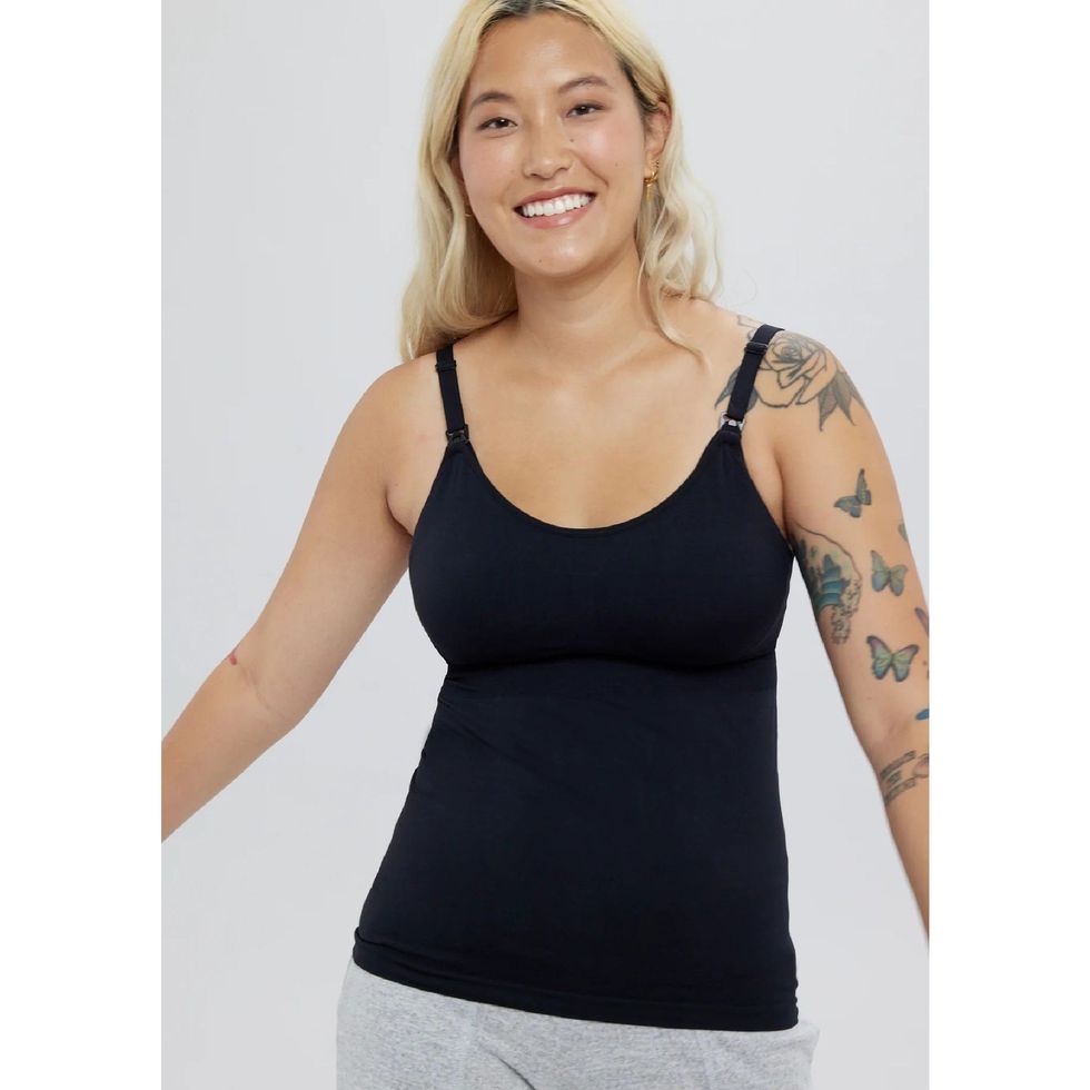 Women's Nursing Tank Tops Cotton for Breastfeeding Loose Maternity Cami  with Build-in Shelf Bra 3 Pack (Black+White+Pink M) at  Women's  Clothing store