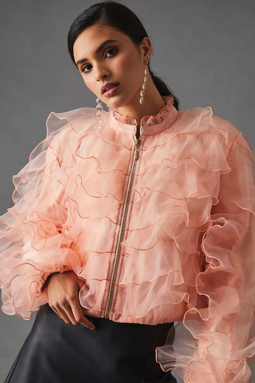 Eva Franco Ruffled Organza Bomber Jacket