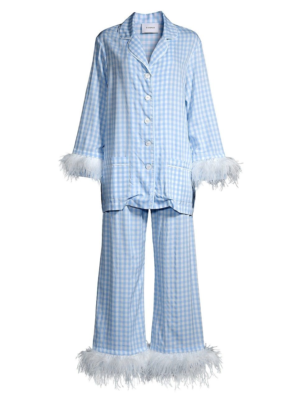 Two-Piece Party Feather-Trim Pajama Set 