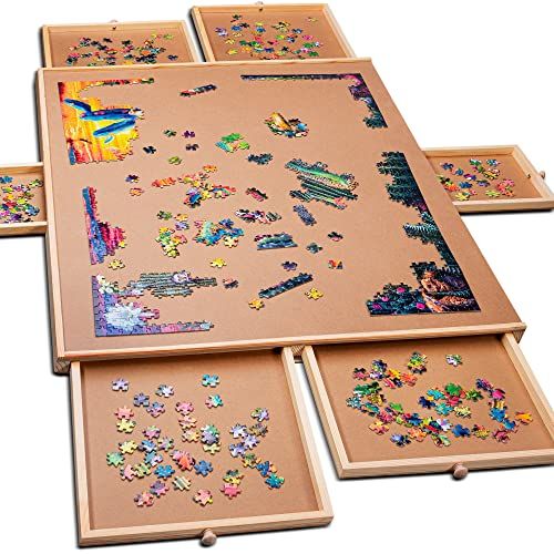 Jigsaw Puzzle Mat Roll up W/ Puzzle Sorting Trays Smooth Light