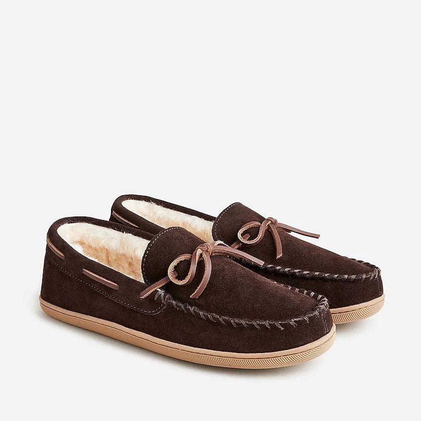 Sherpa-Lined Suede Slippers