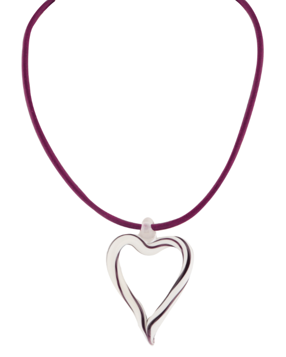 XL Striped Heart of Glass & Leather Cord Necklace