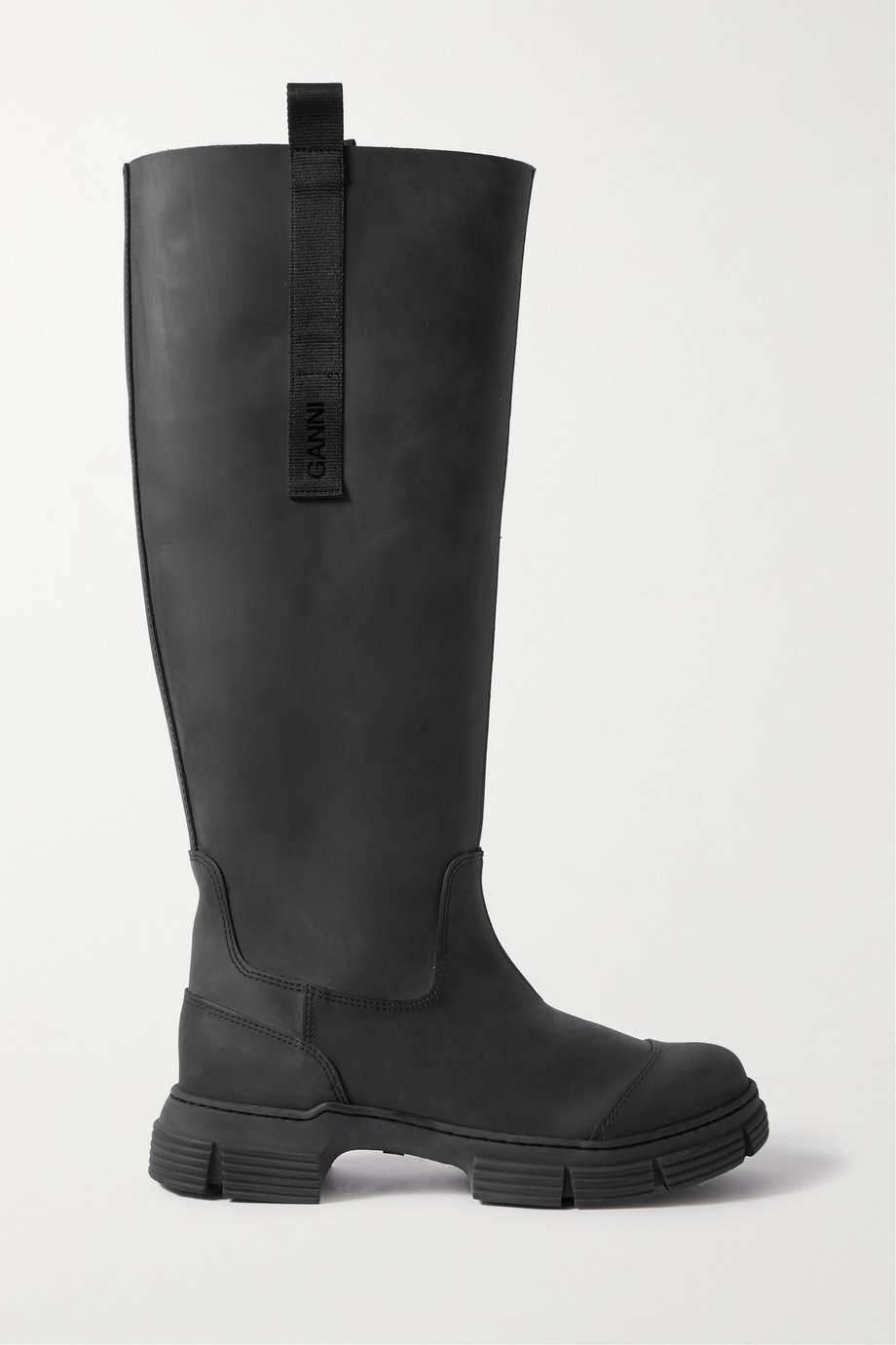 Grosgrain-trimmed recycled-rubber knee boots