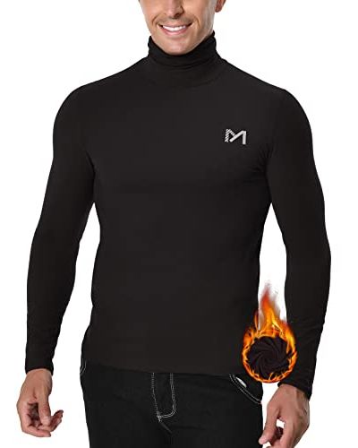 Camiseta casual de manga corta/larga para hombre, cuello alto, ajustada,  camiseta térmica