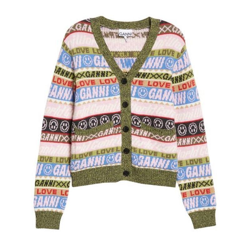 Graphic Recycled Wool Blend Cardigan