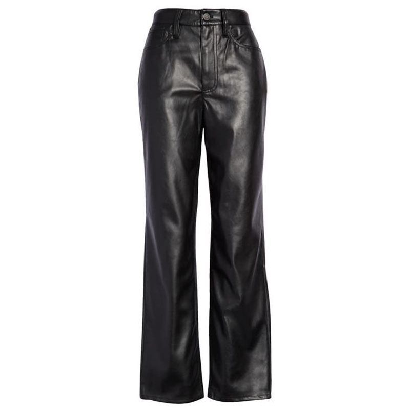 Faux leather pants with high waist and straight